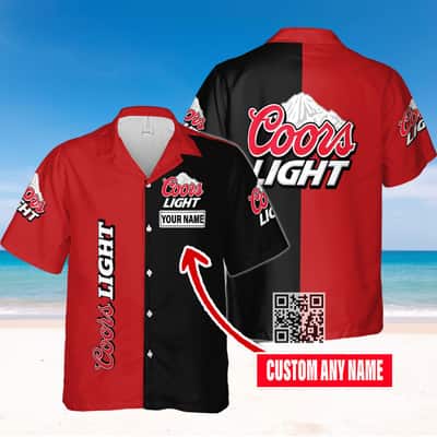 Black Red Split Coors Light Beer Hawaiian Shirt Custom Name