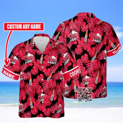 Aloha Coors Light Beer Hawaiian Shirt Palm Leaves Pattern Best Beach Gift Custom Name