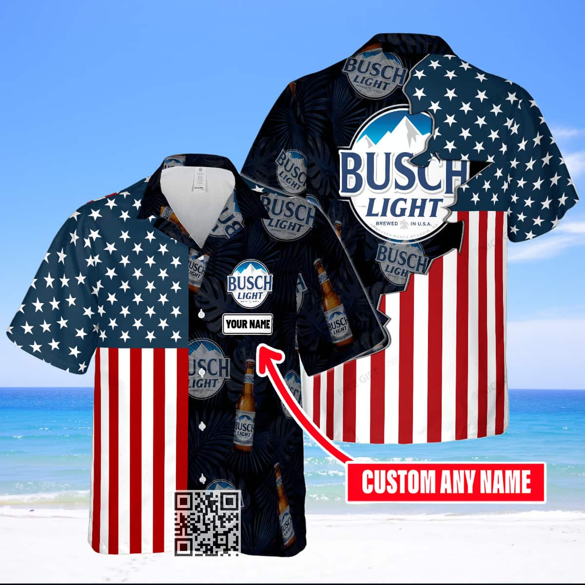 Busch Light Beer Hawaiian Shirt US Flag Custom Name Busch Light Beer Hawaiian Shirt US Flag Custom Name