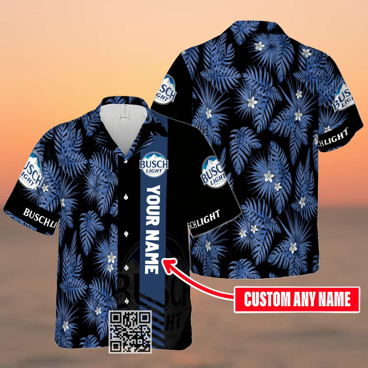 Busch Light Beer Hawaiian Shirt Custom Name Palm Leaves Pattern
