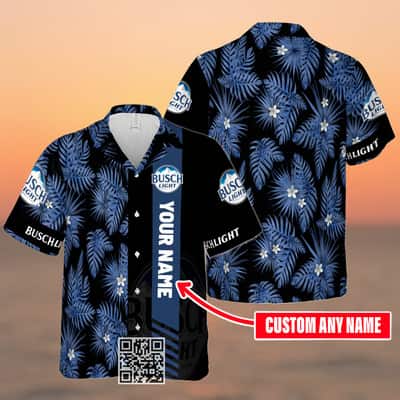 Busch Light Beer Hawaiian Shirt Custom Name Palm Leaves Pattern
