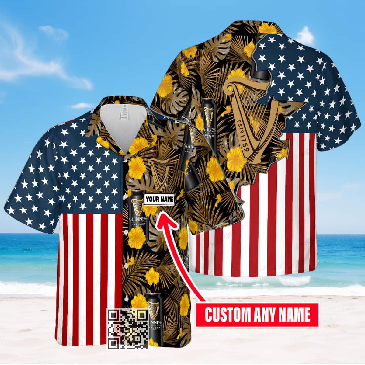 Aloha Guinness Beer Hawaiian Shirt Custom Name US Flag