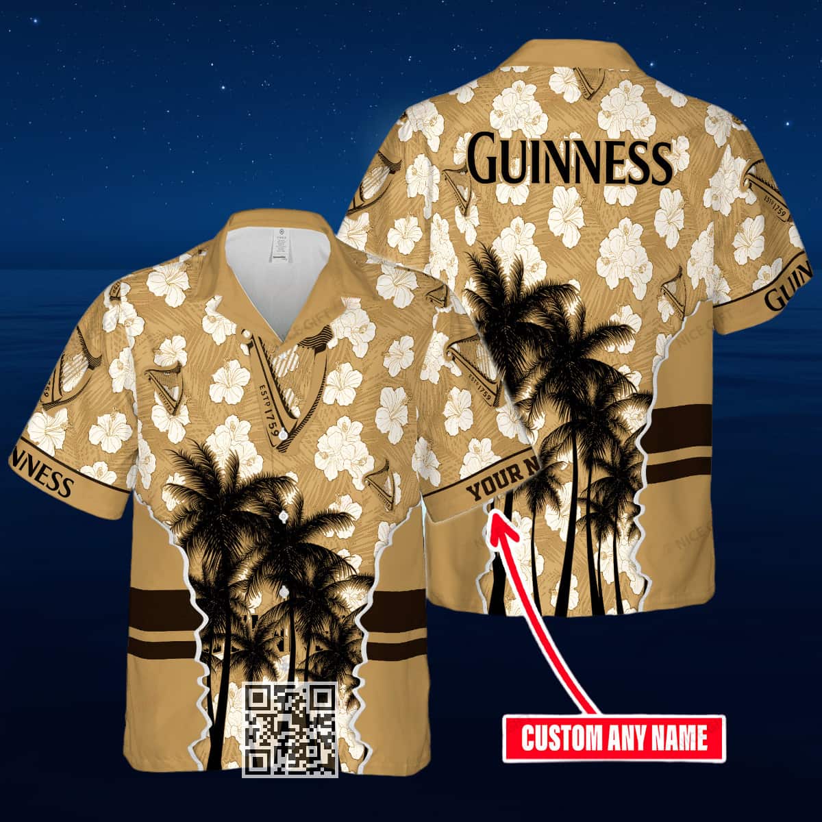 Vintage Guinness Beer Hawaiian Shirt Custom Name Palm Tree Pattern Vintage Guinness Beer Hawaiian Shirt Custom Name Palm Tree Pattern