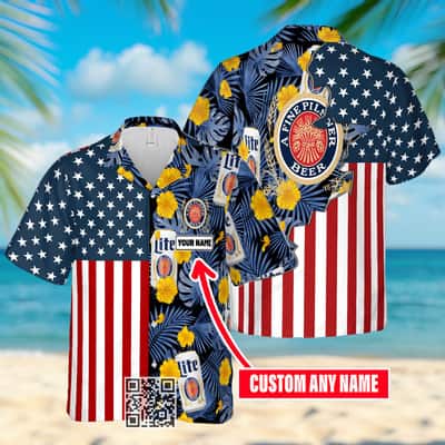 Aloha Miller Lite Beer Hawaiian Shirt Custom Name US Flag Best Beach Gift Aloha Miller Lite Beer Hawaiian Shirt Custom Name US Flag Best Beach Gift