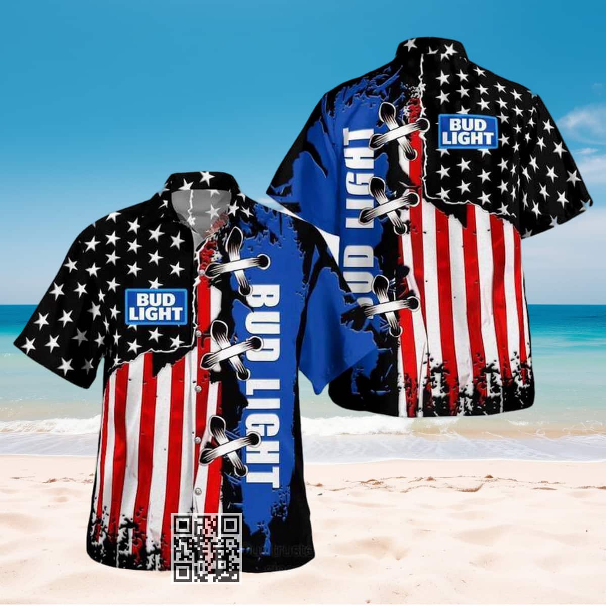 Bud Light Beer Hawaiian Shirt US Flag Best Beach Gift Bud Light Beer Hawaiian Shirt US Flag Best Beach Gift