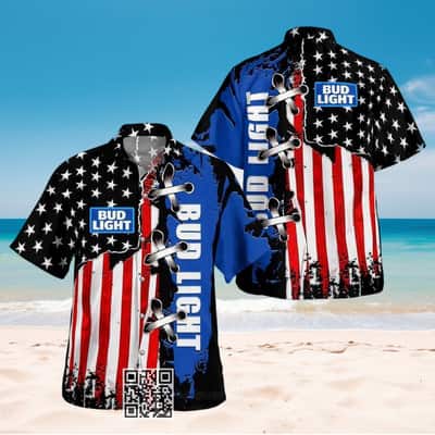 Bud Light Beer Hawaiian Shirt US Flag Best Beach Gift Bud Light Beer Hawaiian Shirt US Flag Best Beach Gift