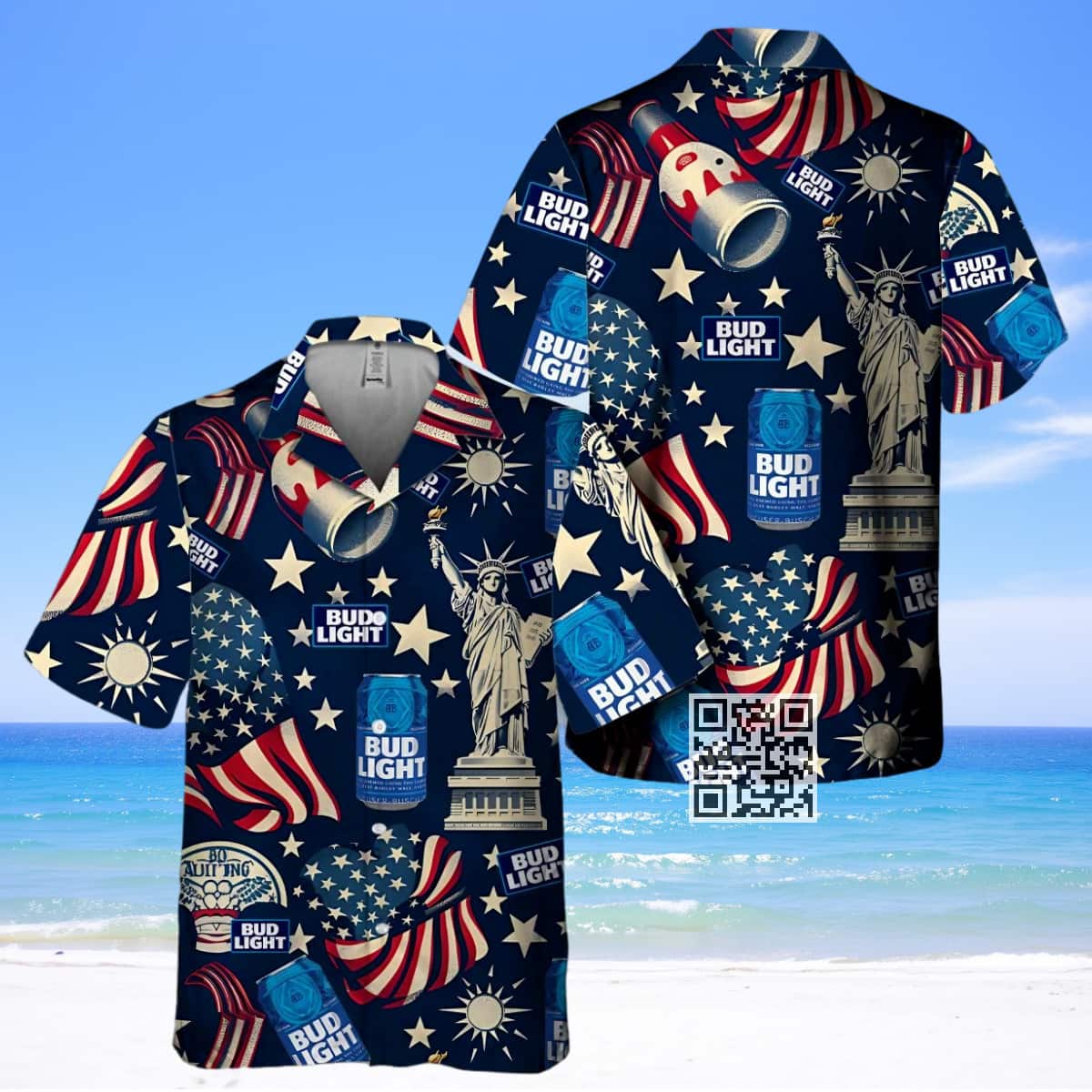Vintage Bud Light Beer Hawaiian Shirt Liberty Of Statue