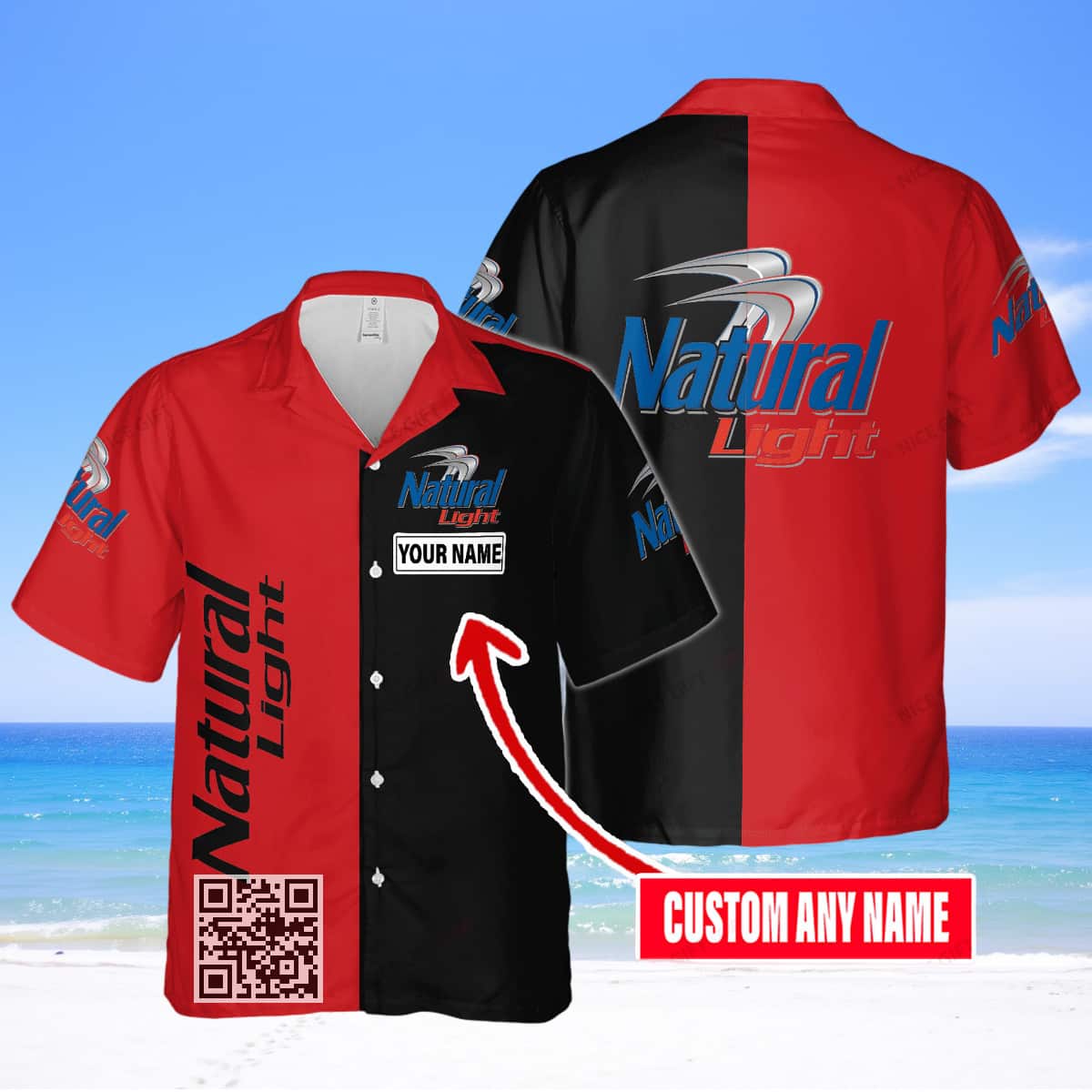 Black And Red Split Natural Light Beer Hawaiian Shirt Custom Name