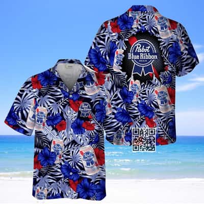 Summer Aloha Pabst Blue Ribbon Beer Hawaiian Shirt Hibiscus Flower Pattern Summer Aloha Pabst Blue Ribbon Beer Hawaiian Shirt Hibiscus Flower Pattern