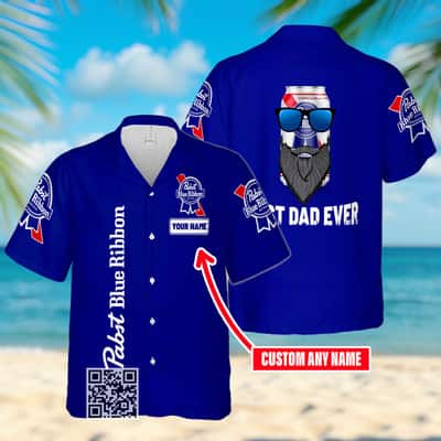 Pabst Blue Ribbon Beer Hawaiian Shirt Best Dad Ever Custom Name