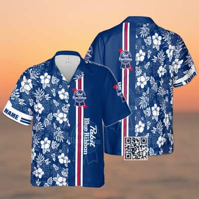 Aloha Pabst Blue Ribbon Beer Hawaiian Shirt Hibiscus Flower Custom Name