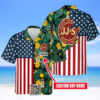 Jameson Irish Whiskey Hawaiian Shirt Hibiscus Flower Palm Leaves Pattern Custom Name