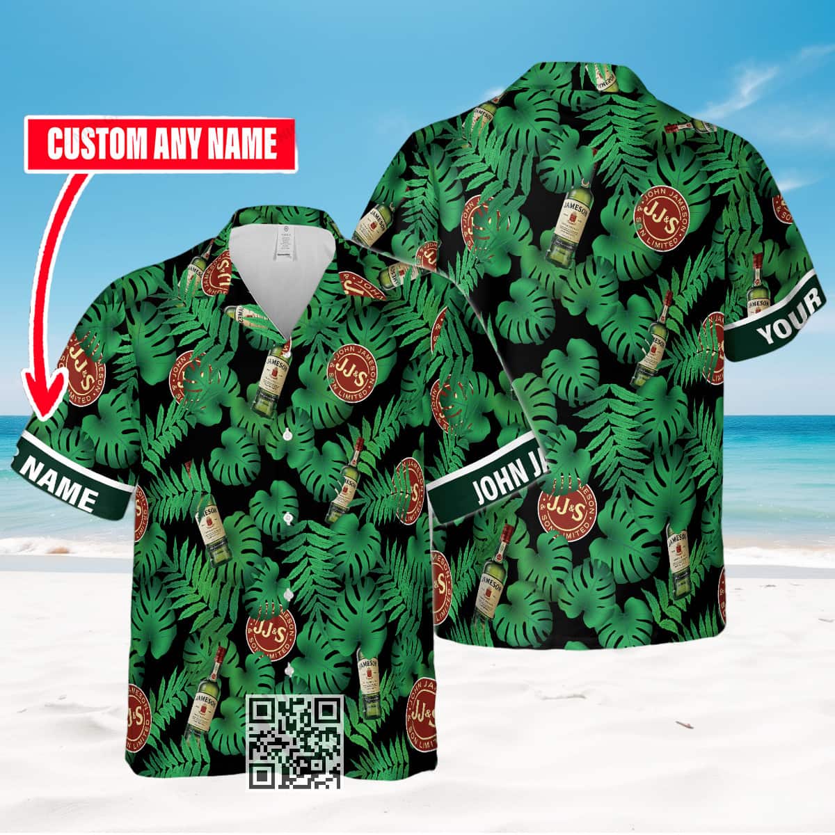 Jameson Irish Whiskey Hawaiian Shirt Custom Name Palm Leaves Pattern
