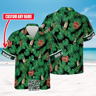 Jameson Irish Whiskey Hawaiian Shirt Custom Name Palm Leaves Pattern Jameson Irish Whiskey Hawaiian Shirt Custom Name Palm Leaves Pattern