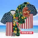 Jameson Irish Whiskey Hawaiian Shirt US Flag Palm Leaves Pattern Custom Name Jameson Irish Whiskey Hawaiian Shirt US Flag Palm Leaves Pattern Custom Name