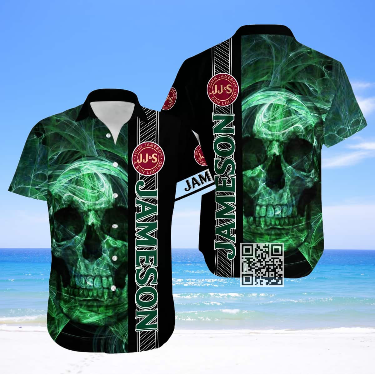 Jameson Irish Whiskey Hawaiian Shirt Skull Spooky Horror