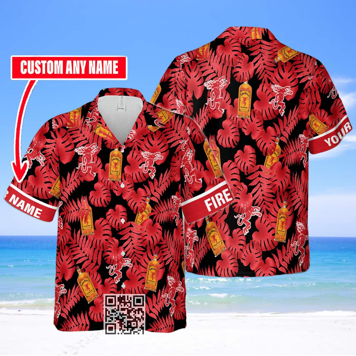 Fireball Cinnamon Whisky Hawaiian Shirt Palm Leaves Pattern Custom Name Fireball Cinnamon Whisky Hawaiian Shirt Palm Leaves Pattern Custom Name