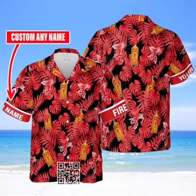 Fireball Cinnamon Whisky Hawaiian Shirt Palm Leaves Pattern Custom Name