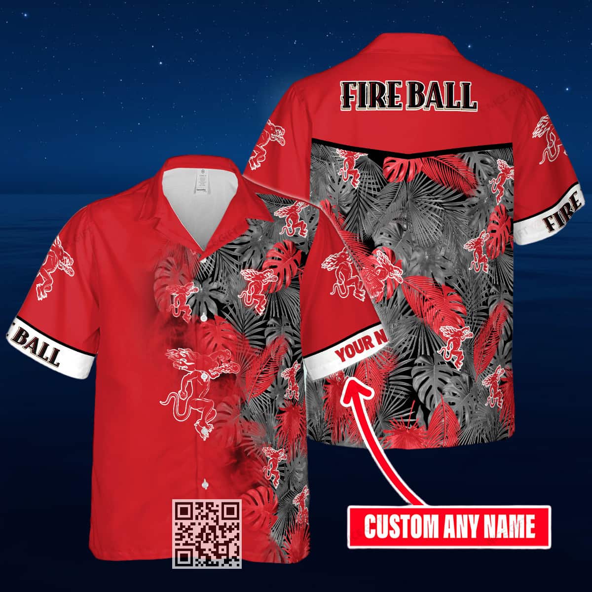 Fireball Cinnamon Whisky Hawaiian Shirt Custom Name Palm Leaves Pattern Fireball Cinnamon Whisky Hawaiian Shirt Custom Name Palm Leaves Pattern