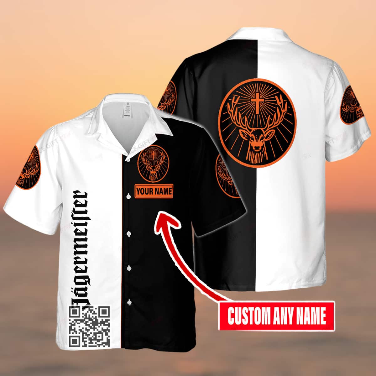 Black And White Split Jagermeister Hawaiian Shirt Custom Name Black And White Split Jagermeister Hawaiian Shirt Custom Name