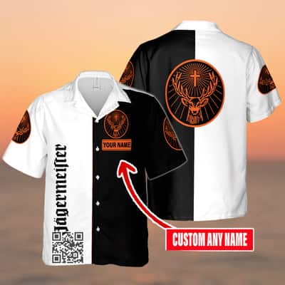 Black And White Split Jagermeister Hawaiian Shirt Custom Name Black And White Split Jagermeister Hawaiian Shirt Custom Name