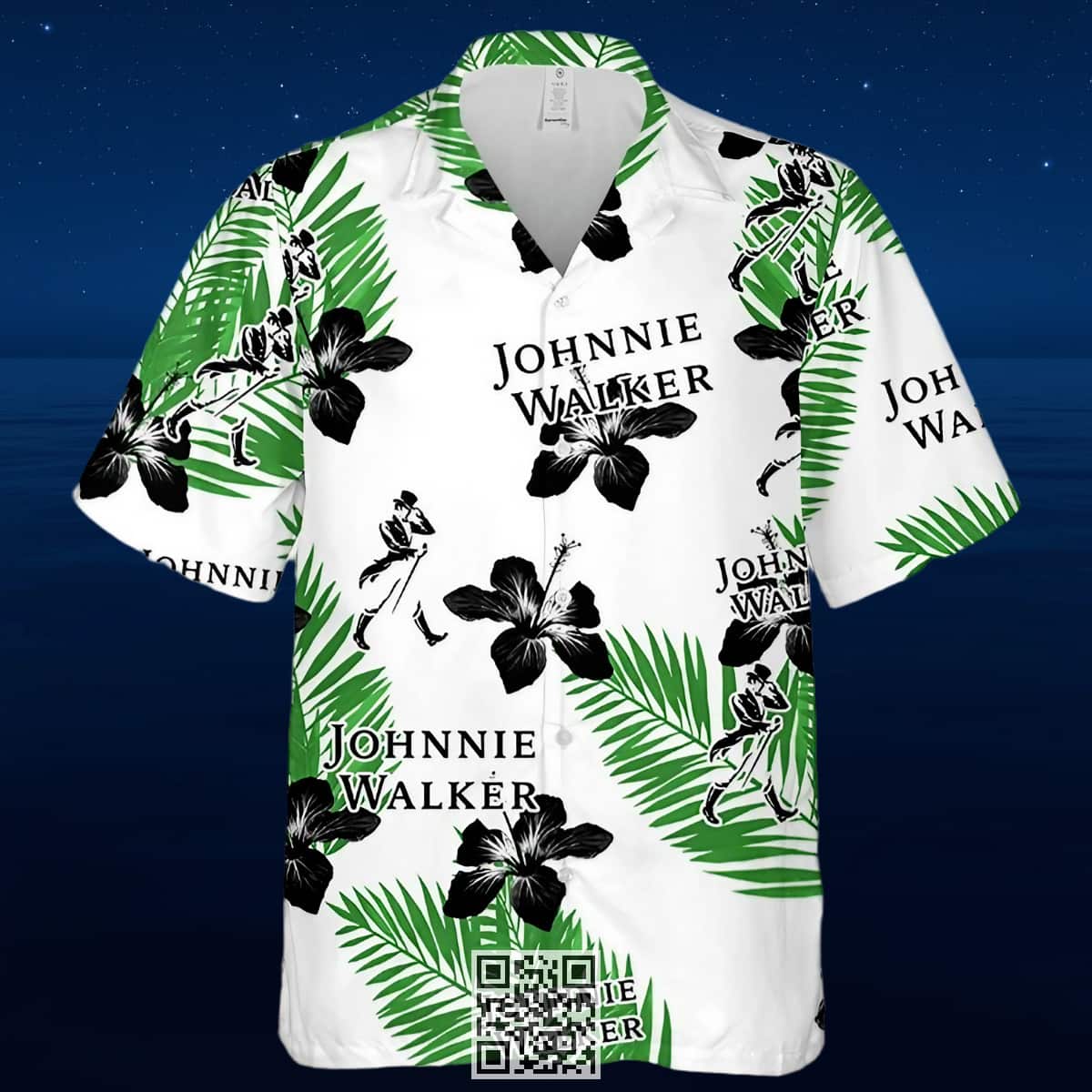 Johnnie Walker Whisky Hawaiian Shirt Hibiscus Flower Pattern