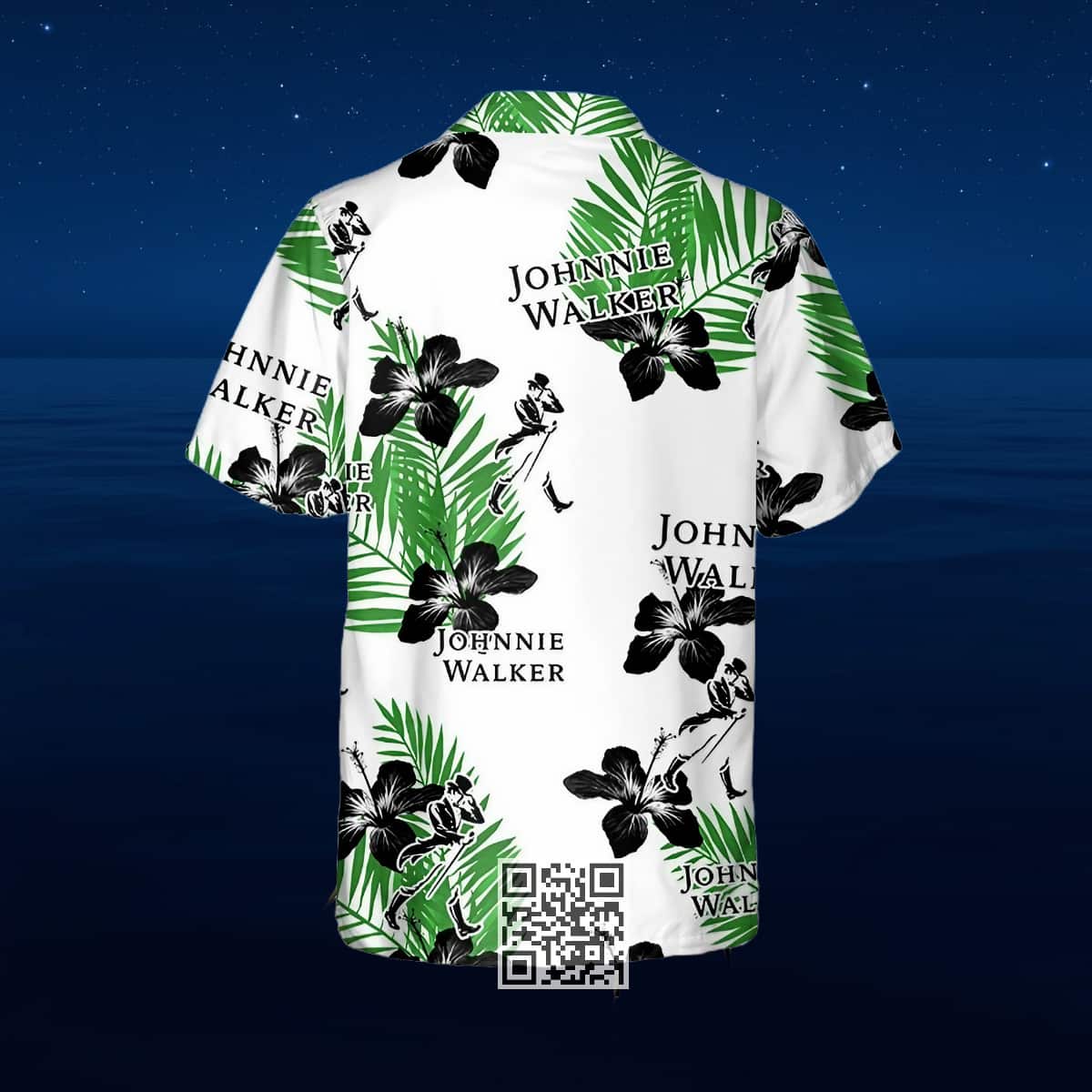 Johnnie Walker Whisky Hawaiian Shirt Hibiscus Flower Pattern