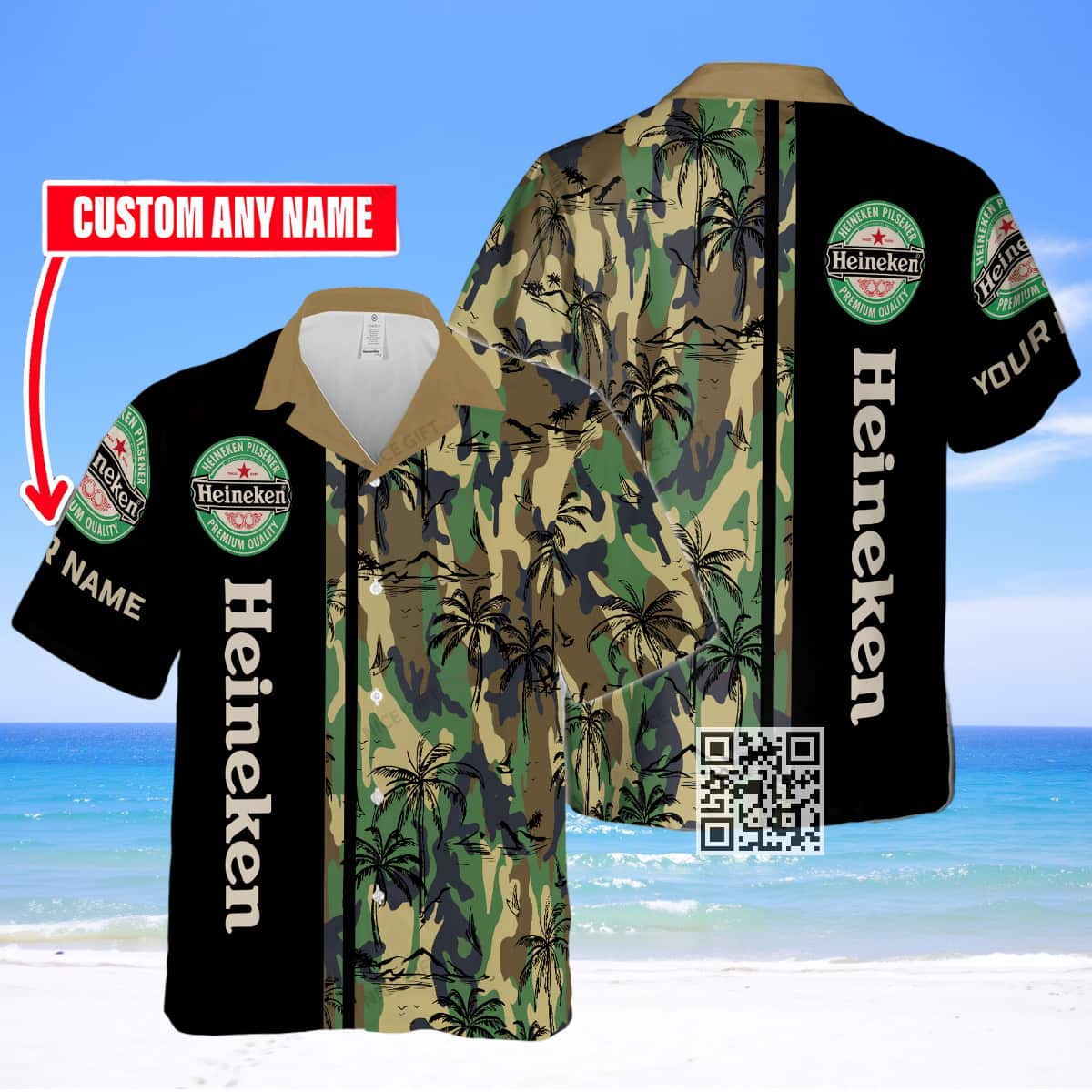 Heineken Beer Hawaiian Shirt Camouflage Pattern Custom Name Heineken Beer Hawaiian Shirt Camouflage Pattern Custom Name