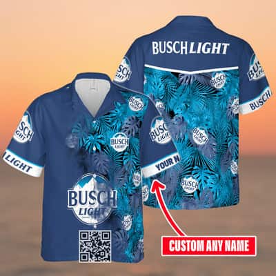 Aloha Busch Light Beer Hawaiian Shirt Custom Name Palm Leaves Pattern