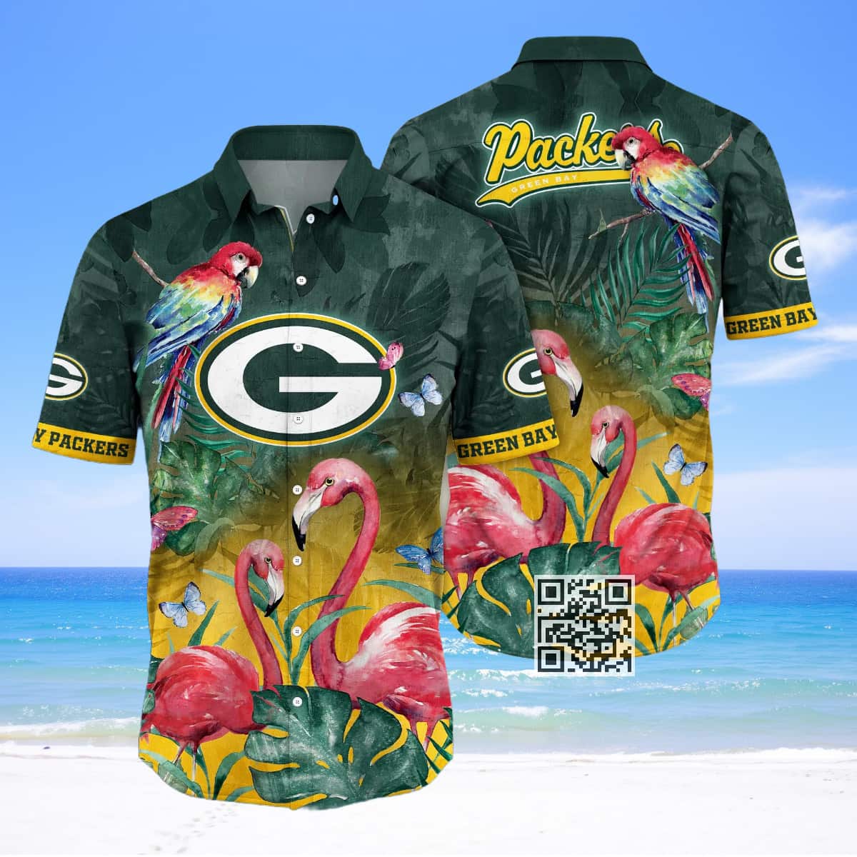 Green Bay Packers NFL Hawaiian Shirt Flamingo Pattern Green Bay Packers NFL Hawaiian Shirt Flamingo Pattern