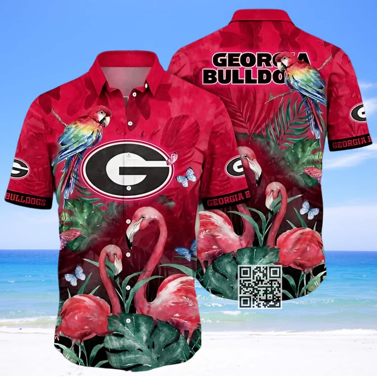 Aloha NCAA Georgia Bulldogs Hawaiian Shirt Flamingo Pattern Aloha NCAA Georgia Bulldogs Hawaiian Shirt Flamingo Pattern