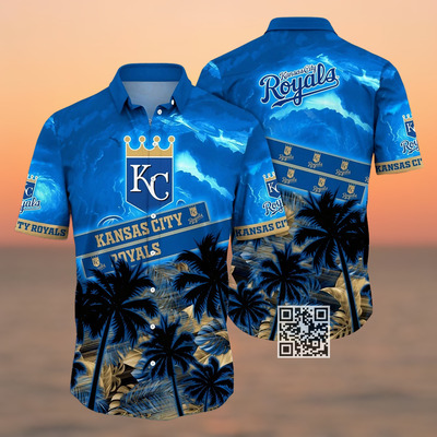 Vintage Aloha MLB Kansas City Royals Hawaiian Shirt Palm Tree Pattern