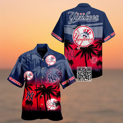 Vintage Aloha MLB New York Yankees Hawaiian Shirt Palm Tree Pattern