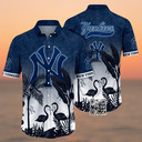 MLB New York Yankees Hawaiian Shirt Tropical Palm Leaves Flamingo