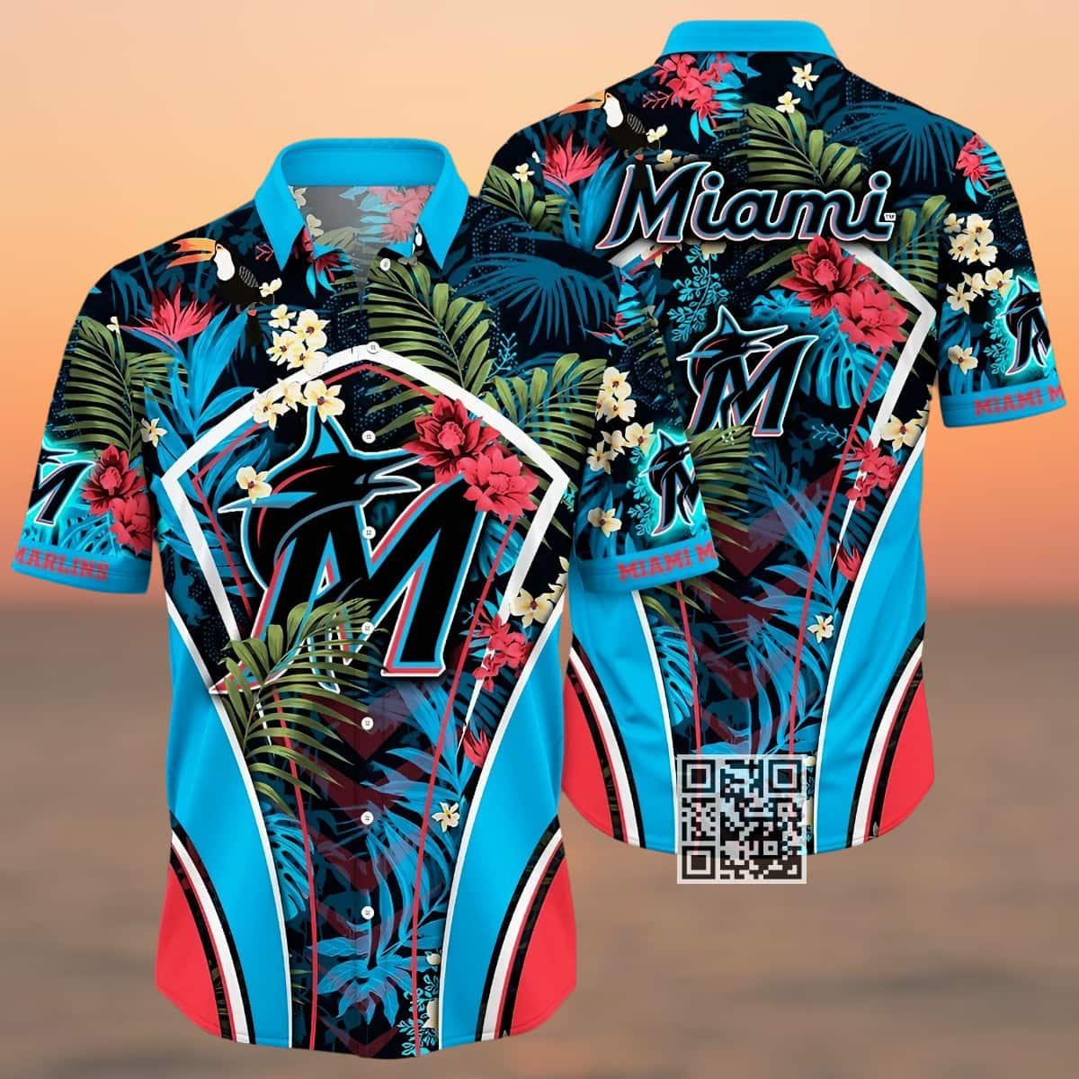 MLB Miami Marlins Hawaiian Shirt Palm Leaves Pattern Summer Beach Gift MLB Miami Marlins Hawaiian Shirt Palm Leaves Pattern Summer Beach Gift