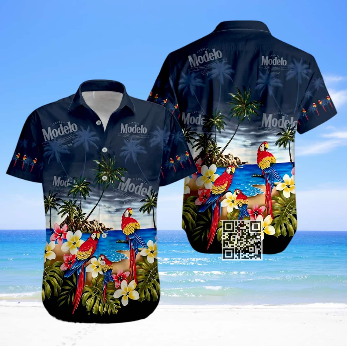 Modelo Beer Hawaiian Shirt Tropical Bird Palm Tree Pattern
