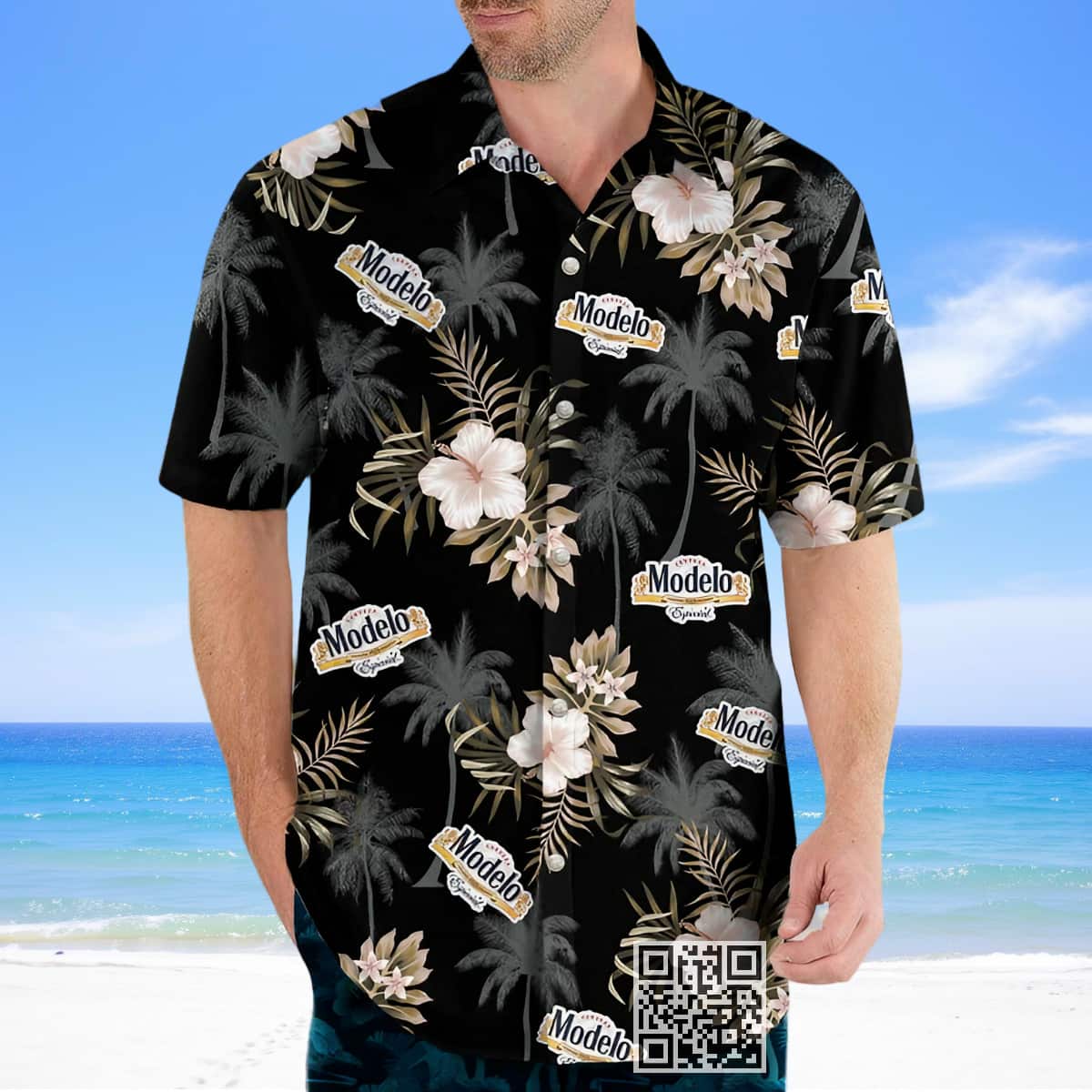 Modelo Beer Hawaiian Shirt Hibiscus Flower Pattern Modelo Beer Hawaiian Shirt Hibiscus Flower Pattern