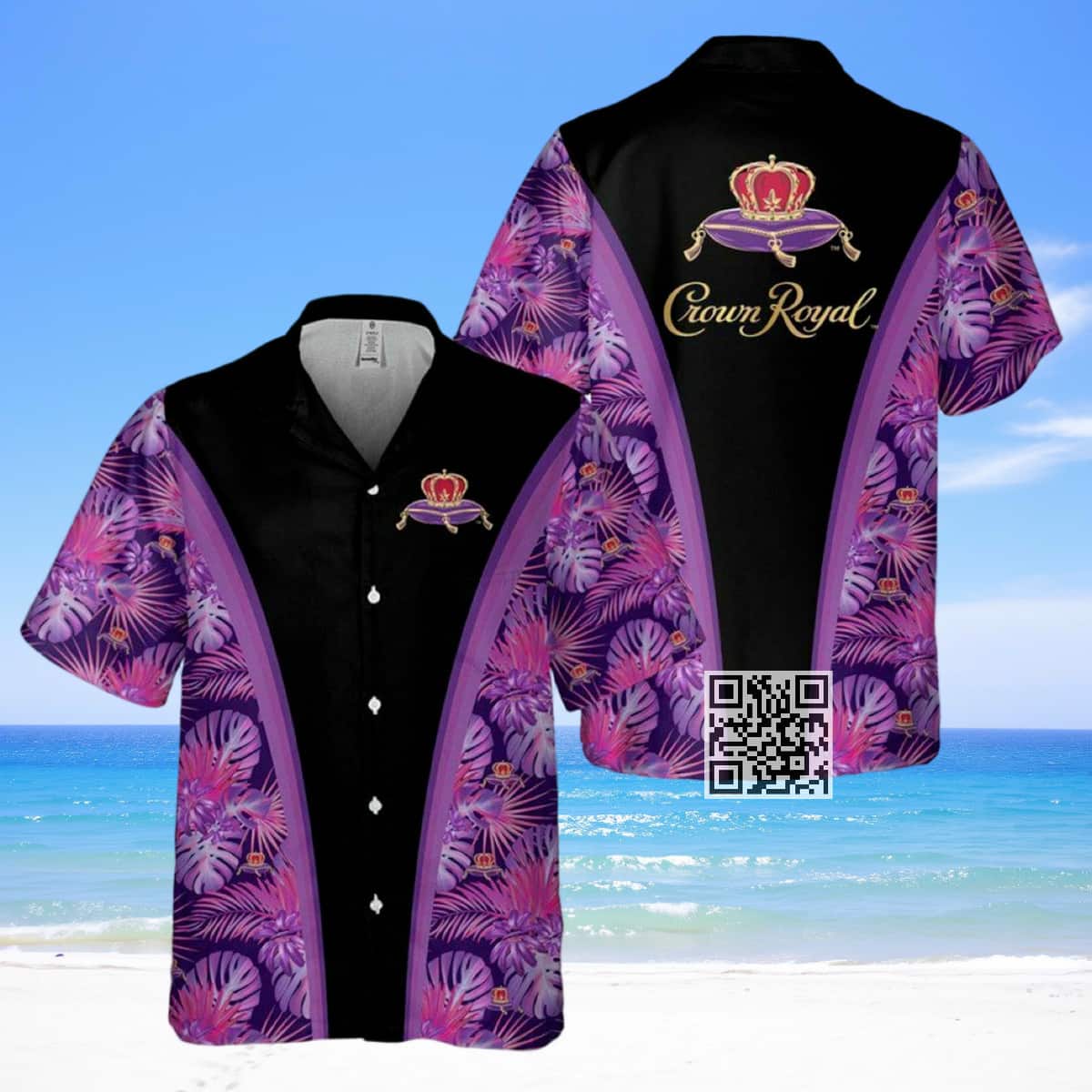 Aloha Crown Royal Whisky Hawaiian Shirt Black Purple Tropical Pattern Aloha Crown Royal Whisky Hawaiian Shirt Black Purple Tropical Pattern