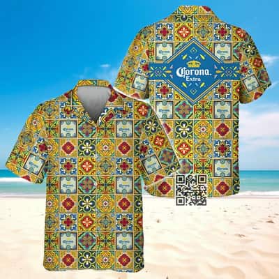 Aloha Corona Extra Beer Hawaiian Shirt Azulejo Pattern