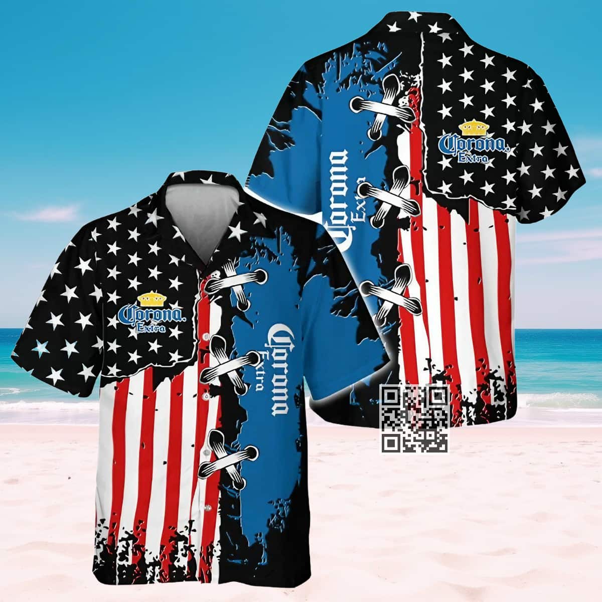 Corona Extra Beer Hawaiian Shirt Patriotic Grunge Flag