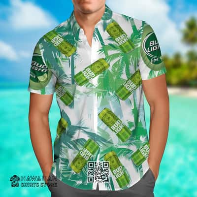 Bud Light Lime Hawaiian Shirt Tropical Palm Leaves