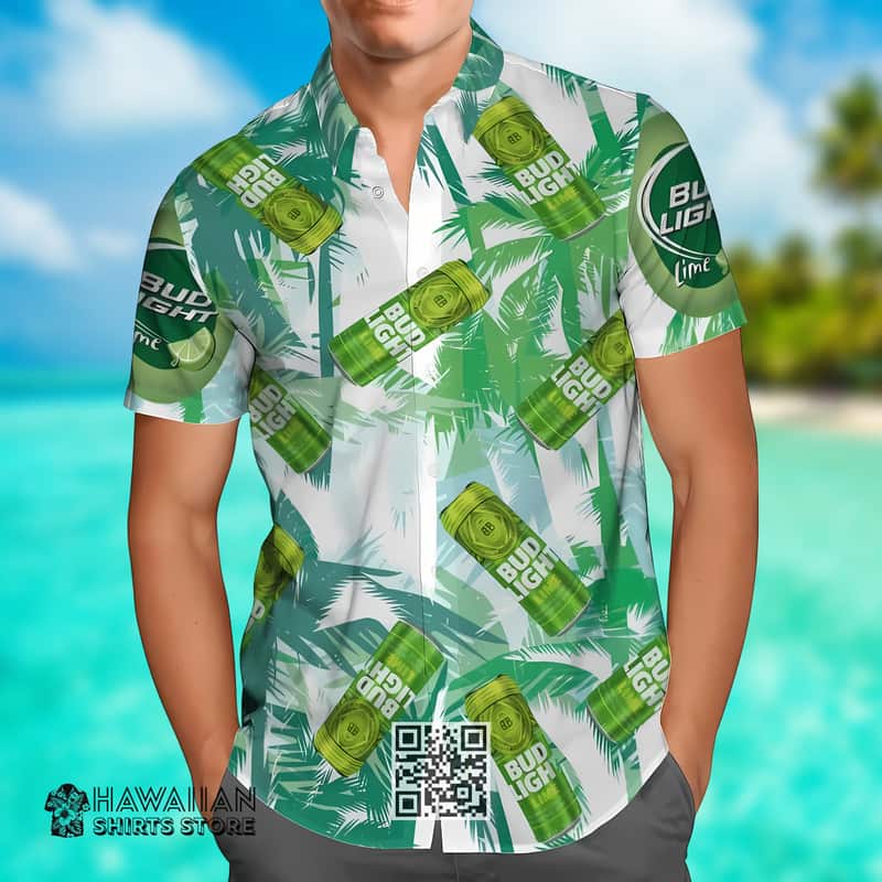 Bud Light Lime Hawaiian Shirt Tropical Palm Leaves Bud Light Lime Hawaiian Shirt Tropical Palm Leaves