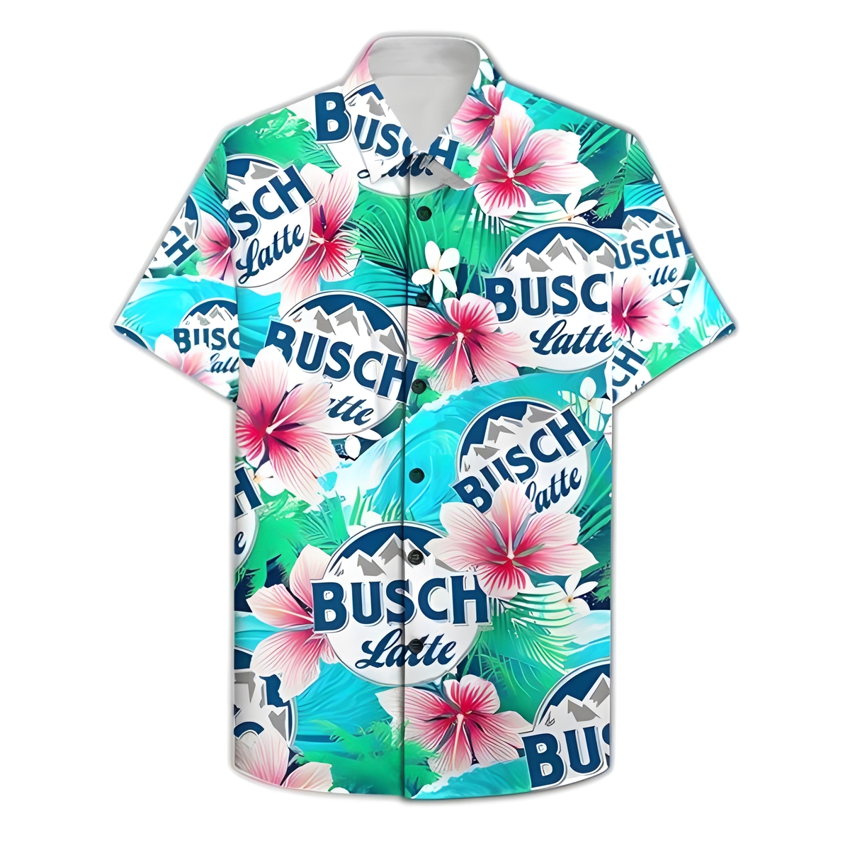 Busch Latte Hawaiian Shirt Tropical Palm Leaves Hibiscus Gift For Beer Drinkers
