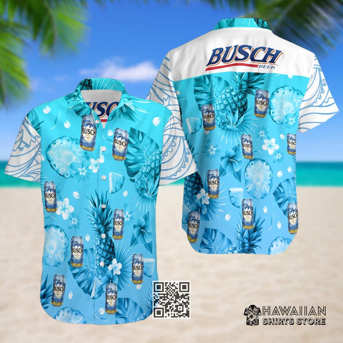 Busch Latte Hawaiian Shirt Palm Leaf Pineapple Hibiscus Beer Lovers Gift