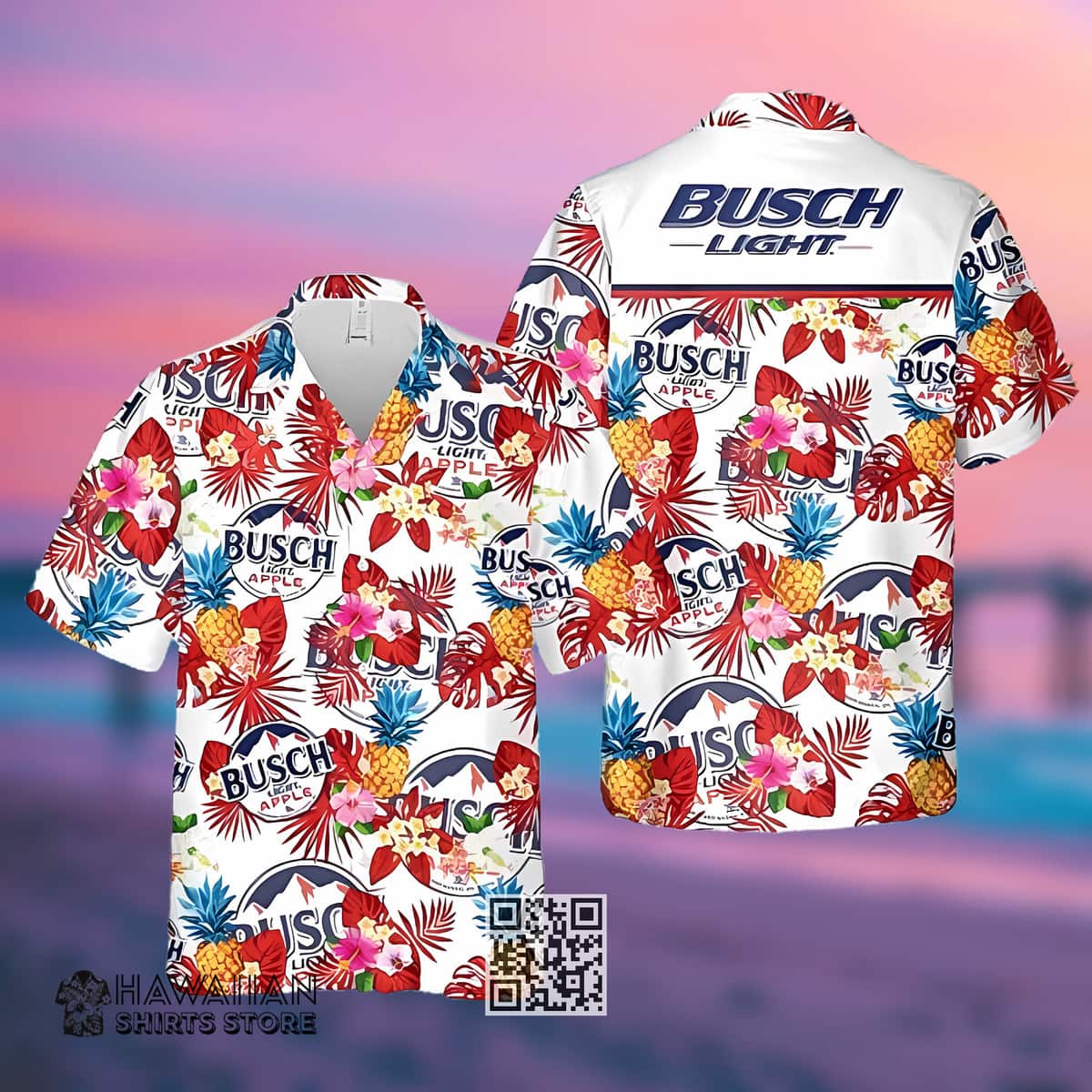 Busch Light Apple Hawaiian Shirt Seamless Pattern With Tropical Fruits And Flowers Busch Light Apple Hawaiian Shirt Seamless Pattern With Tropical Fruits And Flowers