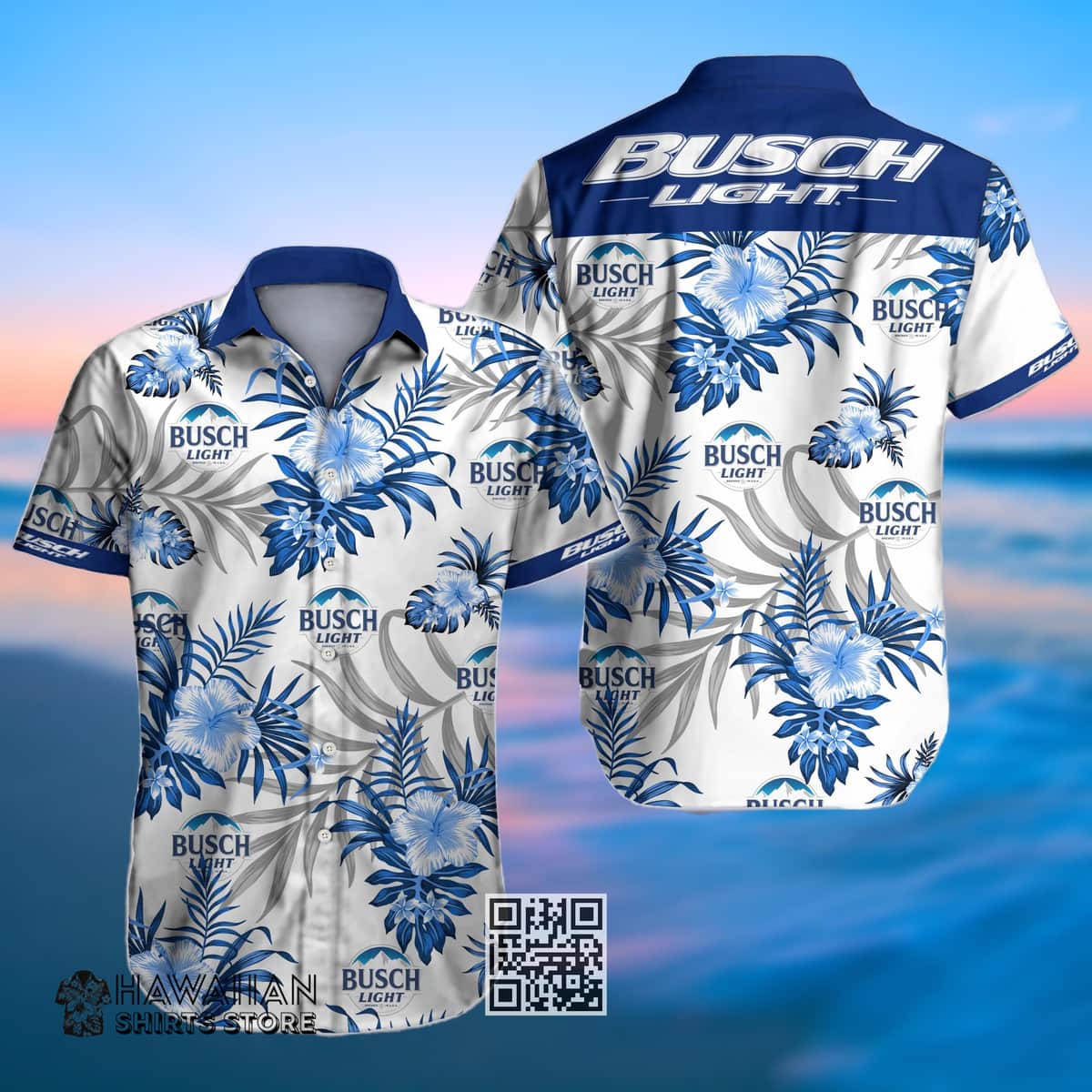 Busch Light Hawaiian Shirt Blue Tropical Flowers Beer Lovers Gift
