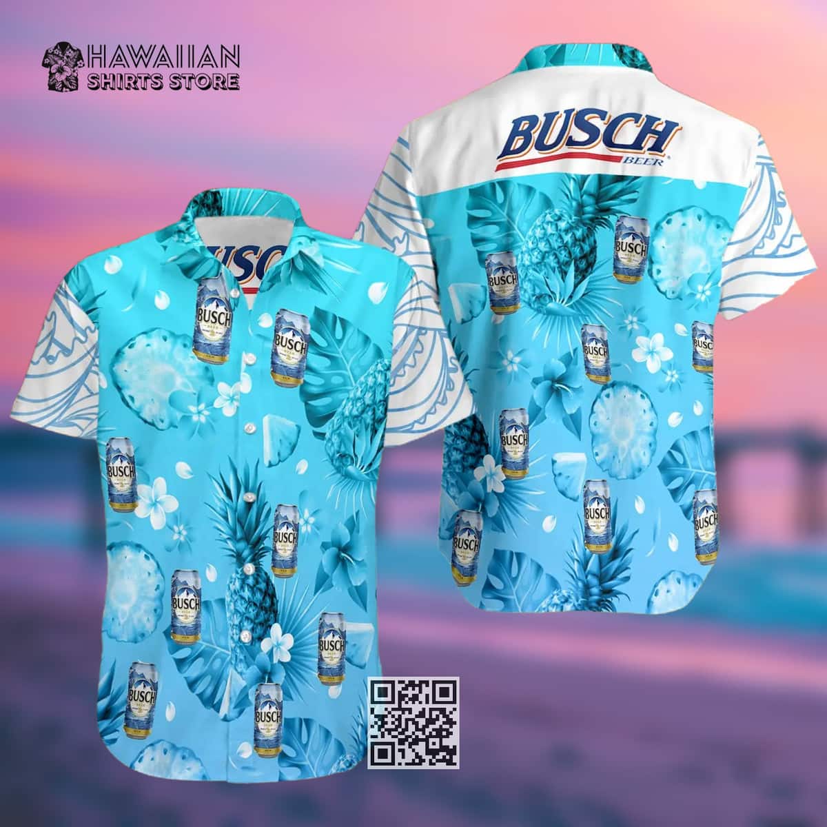 Busch Latte Beer Hawaiian Shirt Pine Blue Hibiscus Beach Lovers Gift