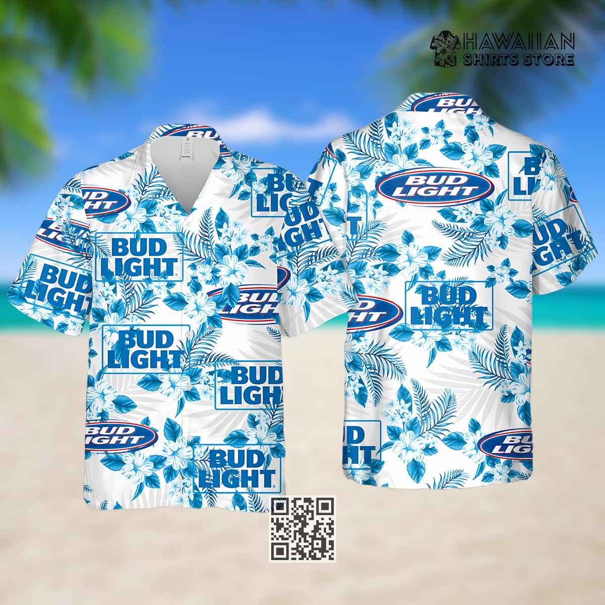 Bud Light Beer Hawaiian Shirt Blue Flower Pattern Beer Lovers Gift