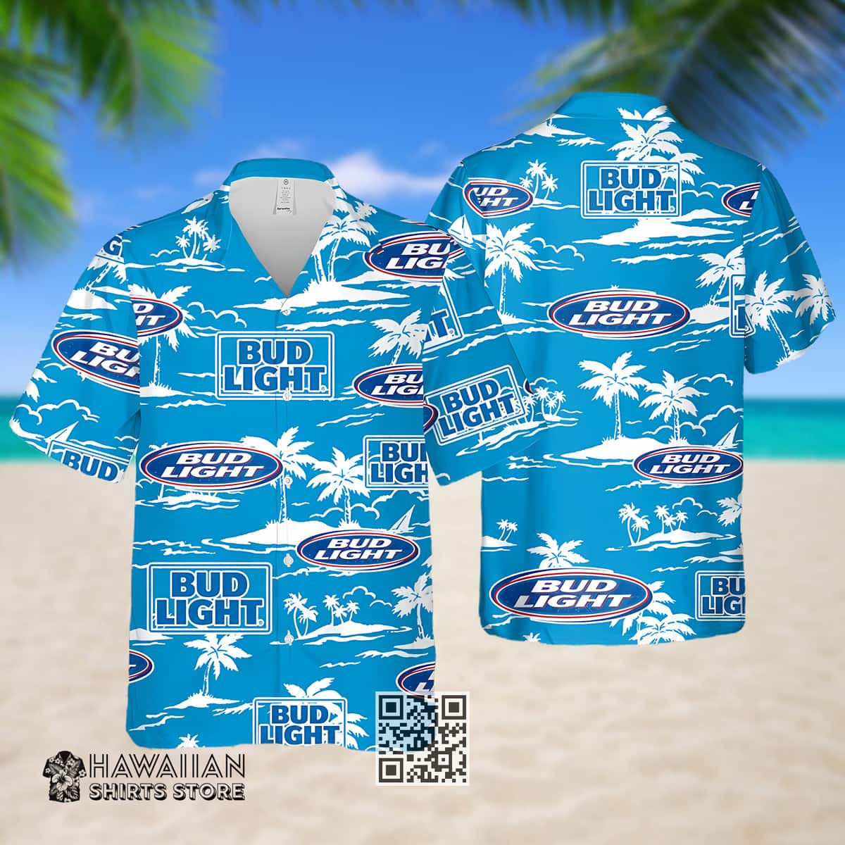 Bud Light Beer Hawaiian Shirt Beach Pattern On Blue Theme
