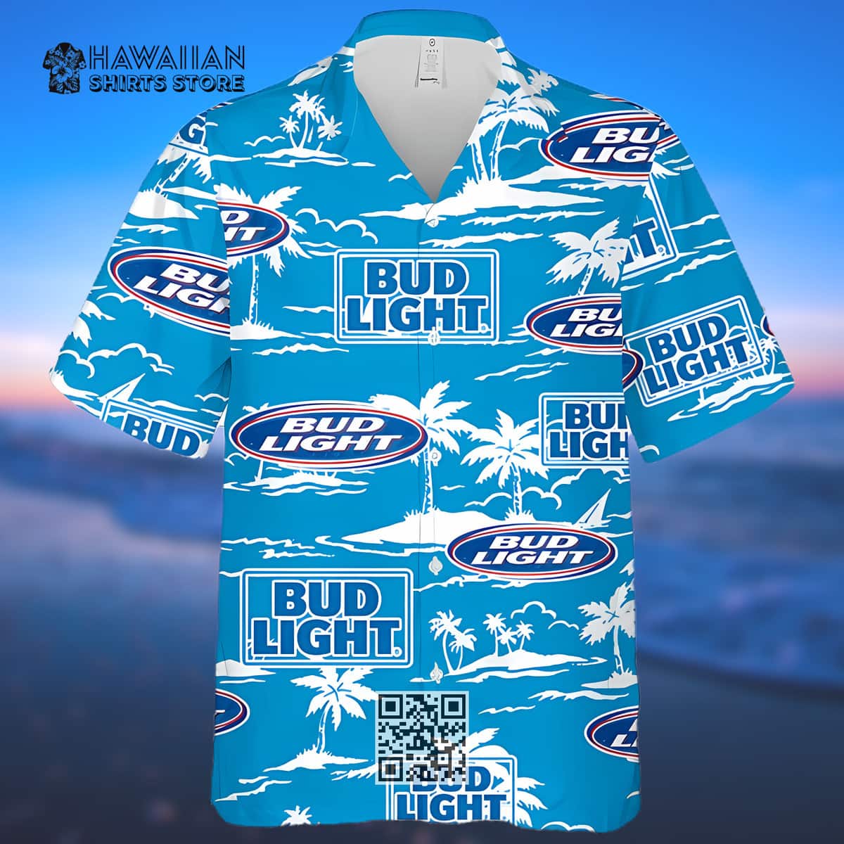 Bud Light Beer Hawaiian Shirt Beach Pattern On Blue Theme Bud Light Beer Hawaiian Shirt Beach Pattern On Blue Theme